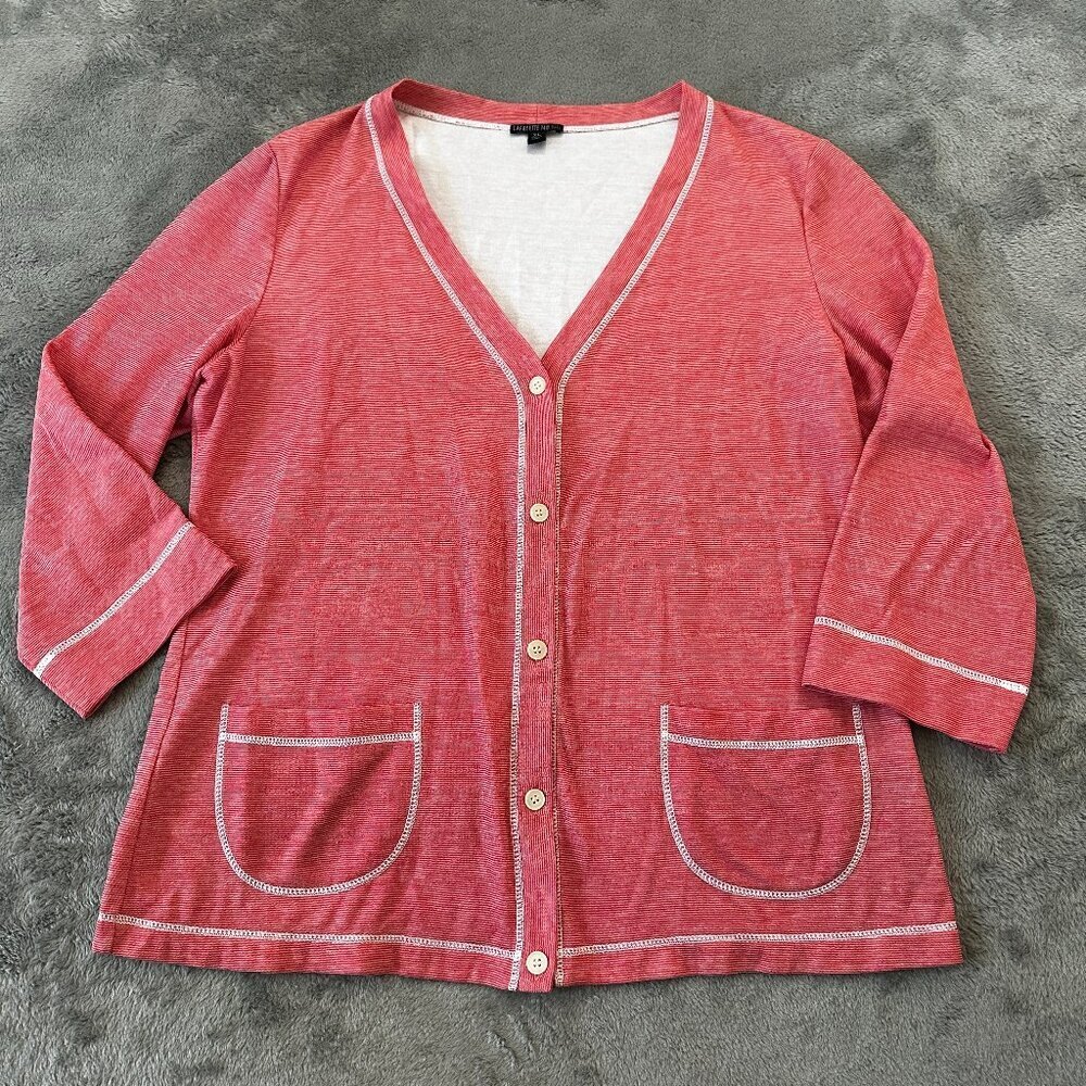 Lafayette 148 Cotton Coral Cardigan Women's XL Blouse Career Casual Business